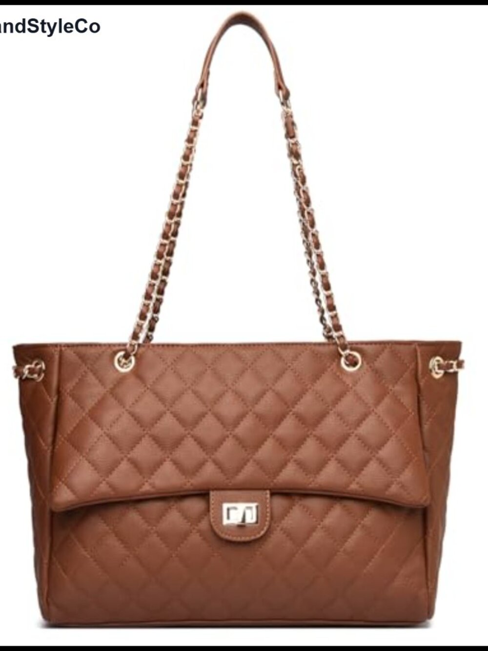 Quilted Satchel Tote Bag Synthetic Leather Chain Strap Work Travel